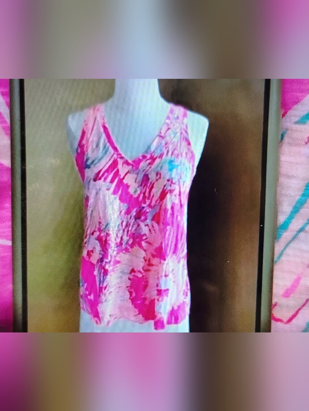 Lilly Pulitzer Bright Pink 'Paint Splatter' Multicolor Abstract Tank Top Sz M